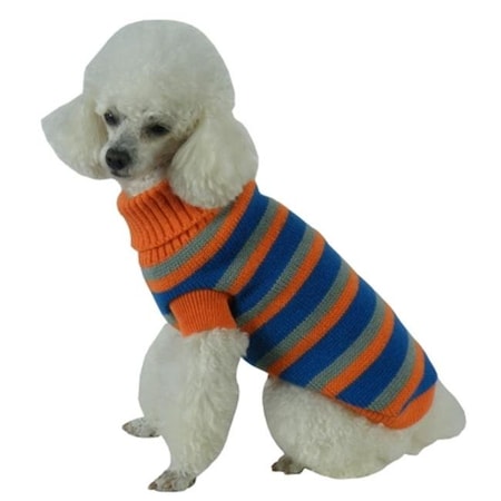 Heavy Cable Knit Striped Fashion Polo Dog Sweater; Medium